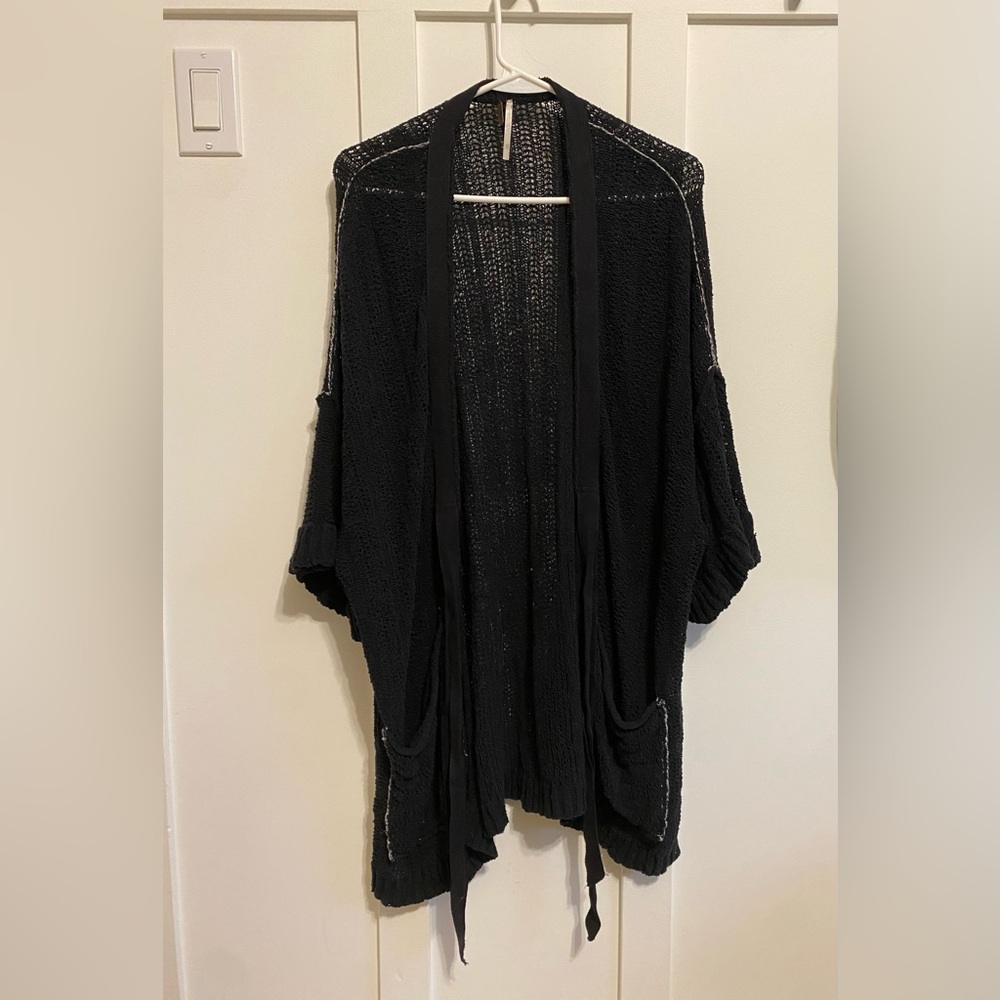 Free People Black Open-Knit Cardigan